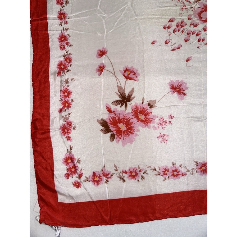 Vtg Silk Scarf Hand Rolled Hem Hand Printed Floral China‎ 27.5x30 Double Peach - Picture 5 of 16